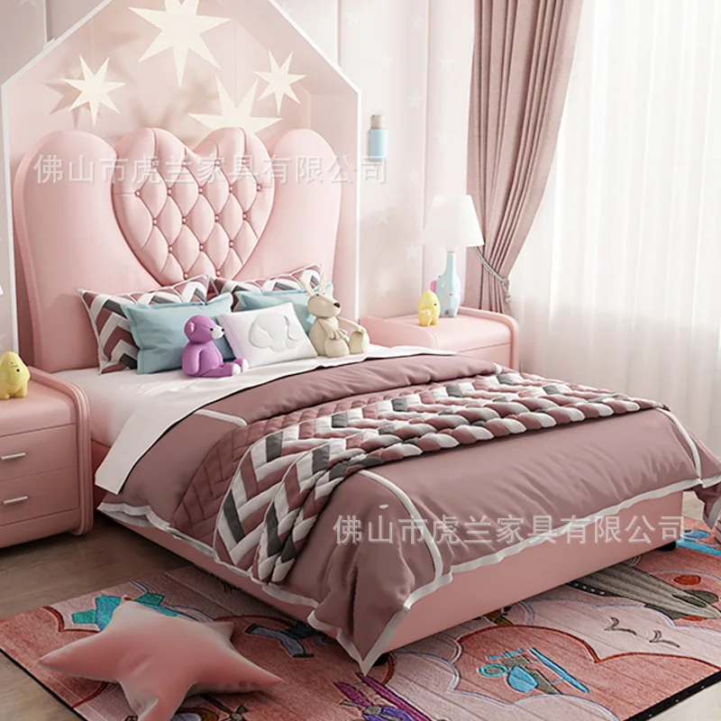 Children's furniture girls' teenage cots daughter's soft leather beds 1.5m 1.2M1.8 lovely creative soft leather beds