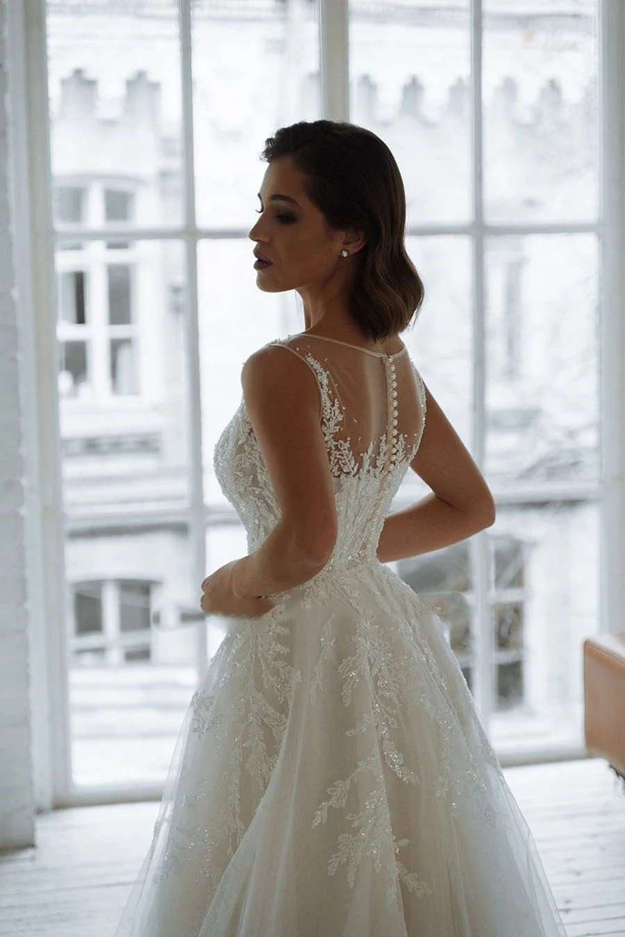 Flavinke, falda de tul sin mangas personalizada, cuello redondo, vestido de novia de encaje, ilusión, exquisitos vestidos de novia para mujer, vestidos de novia