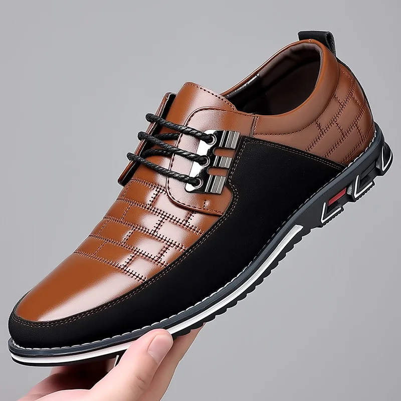 

Size 38-52 Men's Leather Casual Shoes Patchwork Stitching Comfortable Wear-resistant Lace-up Sneakers Luxury Designer Shoes