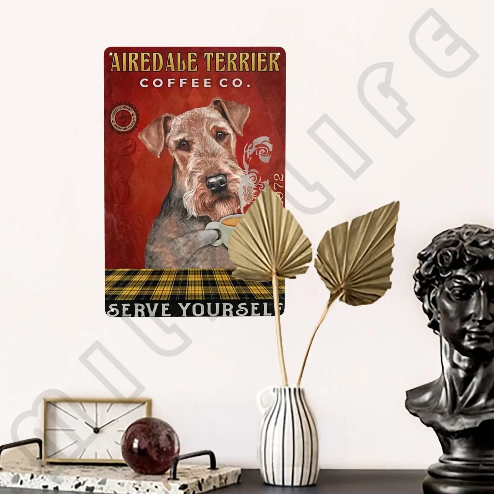 Airedale Terrier Kithchen Metal Tin Sign Funny Pets Signs Wall Decor Metal Poster Plaque for Bathroom Bar Office Cafe 12x8 Inch