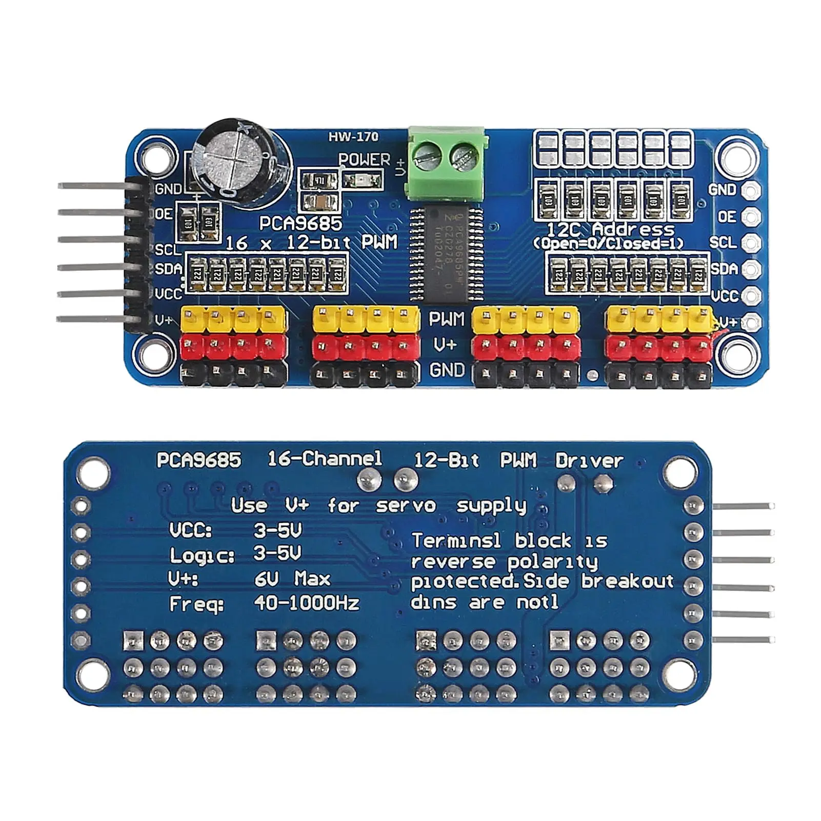 PCA9685 16 Channel 12 Bit PWM Servo Driver Board IIC Interface PCA9685 Module Controller for Arduino and Raspberry Pi