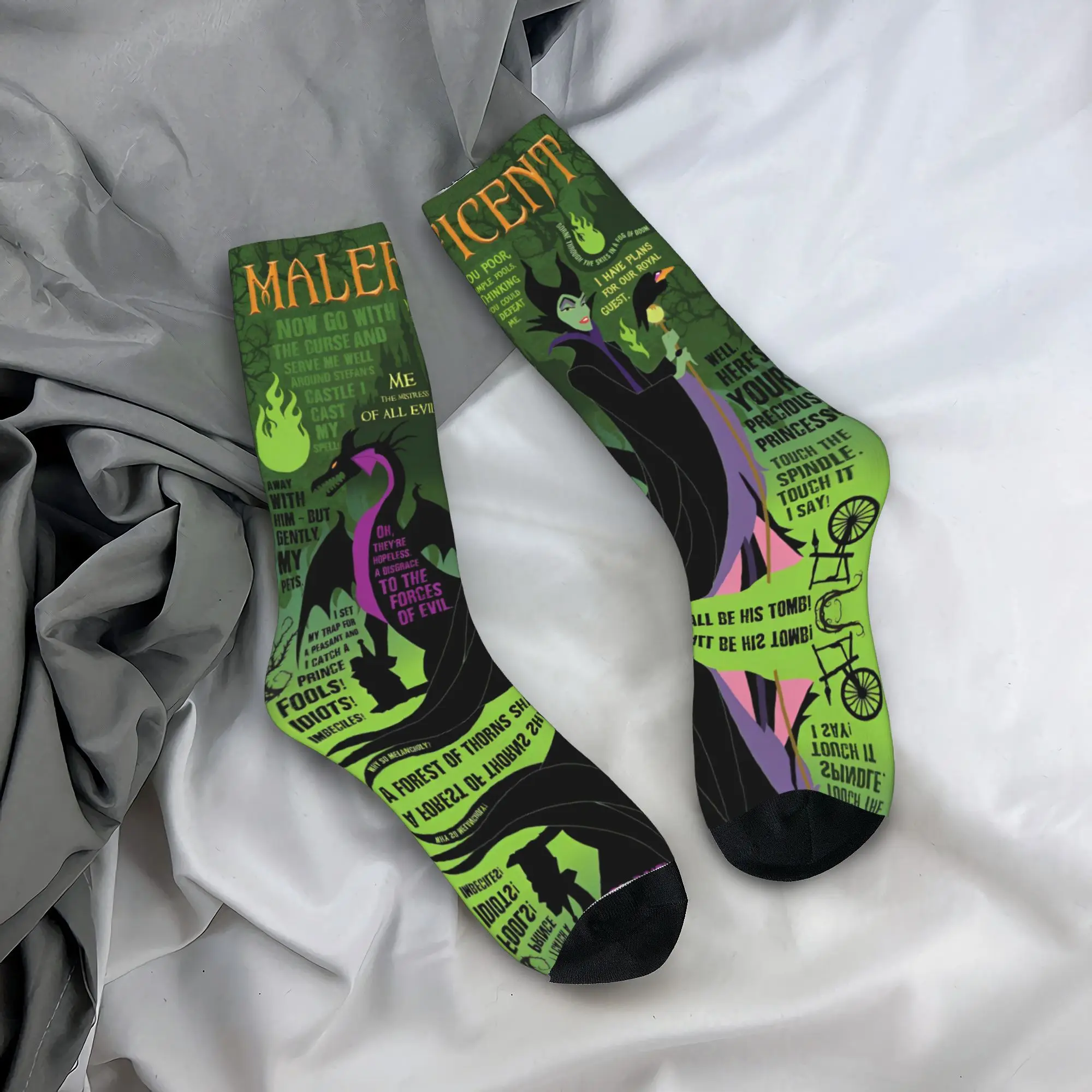 Villains Maleficent Sleeping Beauty Autumn Winter Stockings Colorful Unisex Socks Evil Queen Princess Breathable Football Socks