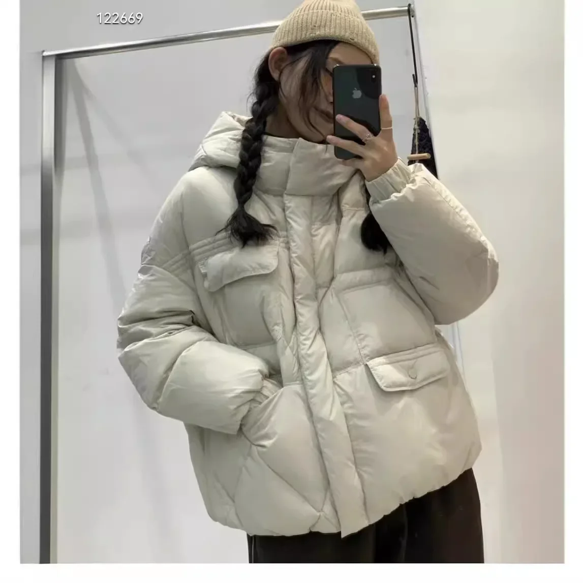 New Winter Women\'s Jackets 2024 Loose Over Size Outwear  White Duck Down Puffer Jacket Loose Hooded Versatile Short Down Coats