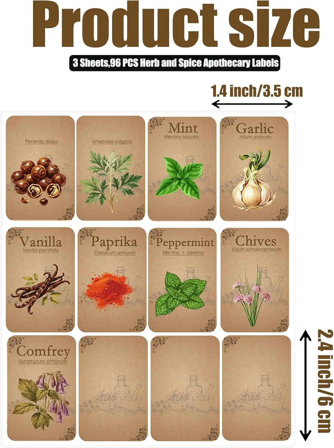 48Pcs Herb & Spice Labels Vintage Apothecary Stickers for Jars Bottles - Rustic Vintage Kitchen Organization Labels