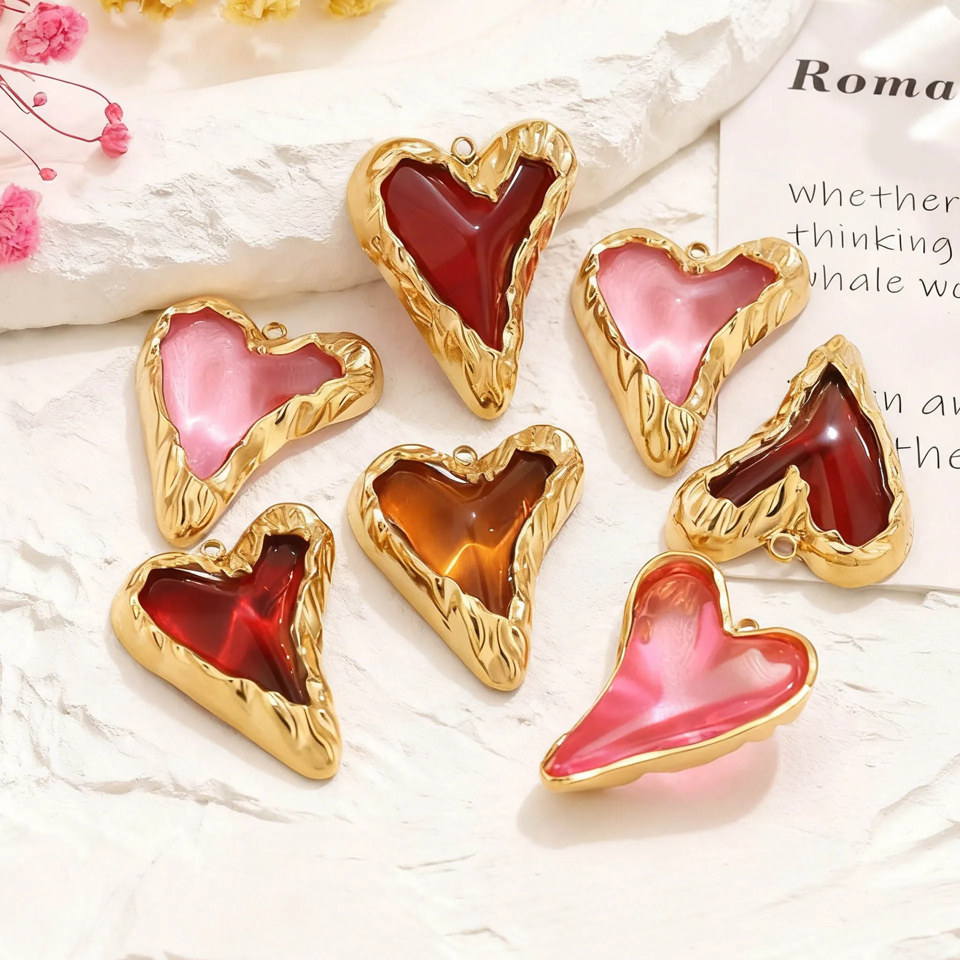 

2pcs/lot Stainless Steel Resin Twist Love Heart Shaped Retro Pendant For Necklaces DIY Jewelry Making Accessories