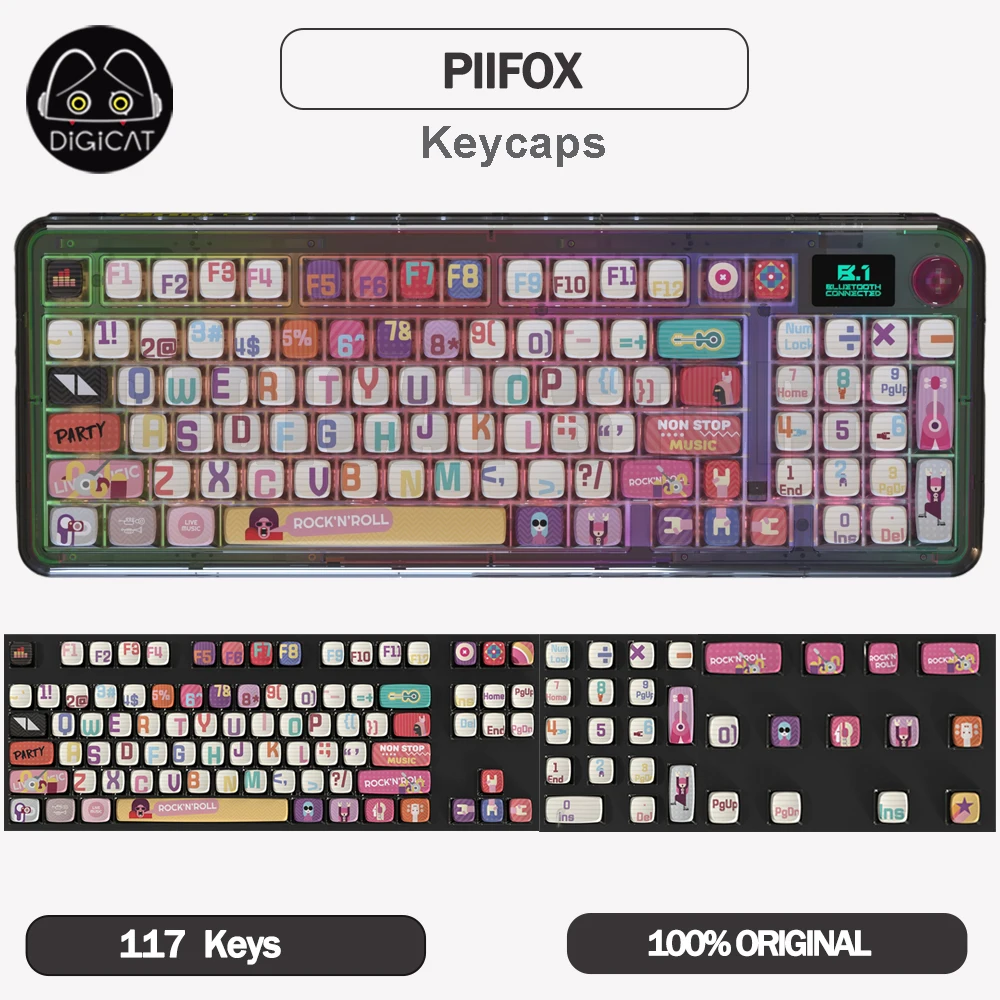

PIIFOX Keycaps Wujie Music Transparent 117Key ASA Keyboard Keycap PBT For Pc Gamer Accessories Thermal Sublimation Key Caps Gift