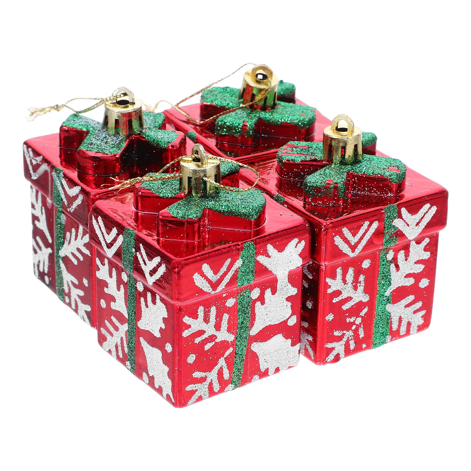 

4pcs Christmas Decoration Gift Box Red Snowflake Glitter Ornaments For Xmas Tree Winter Party Wedding Home Office Decor