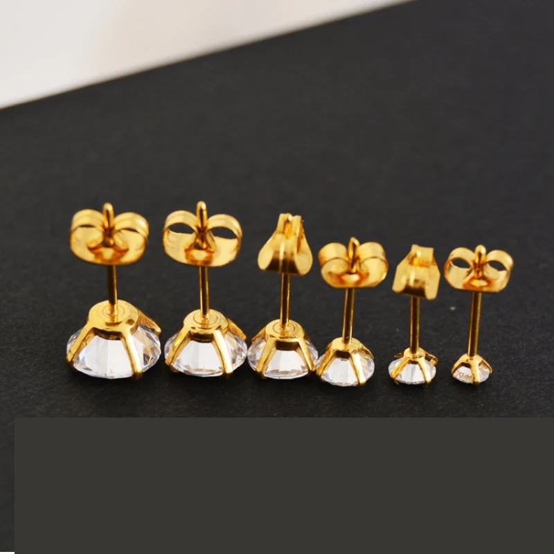 Edelstahl, von Mini 1,5 mm bis 8 mm, kurze, klassische, weiße, runde AAA-Zirkonia-Ohrstecker für Damen und Herren – Detail 3