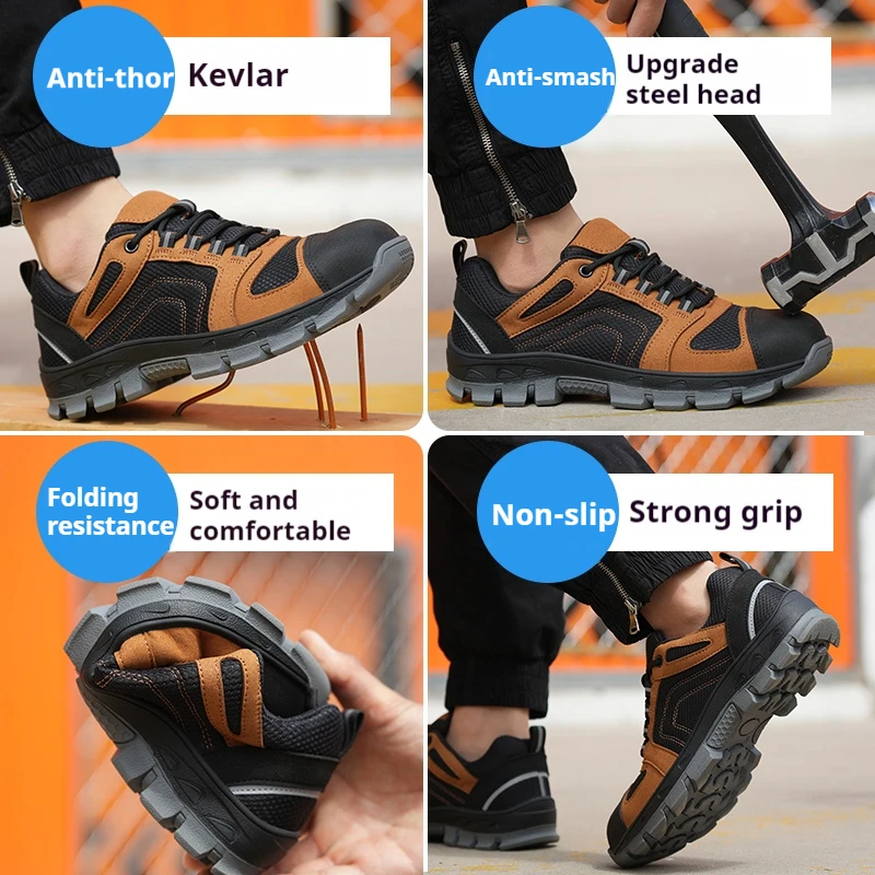 Work Shoes Men Steel Toe Anti-Smash Safety Shoes Construction Work Sneakers Non Slip Boots Indestructible Protective Shoes
