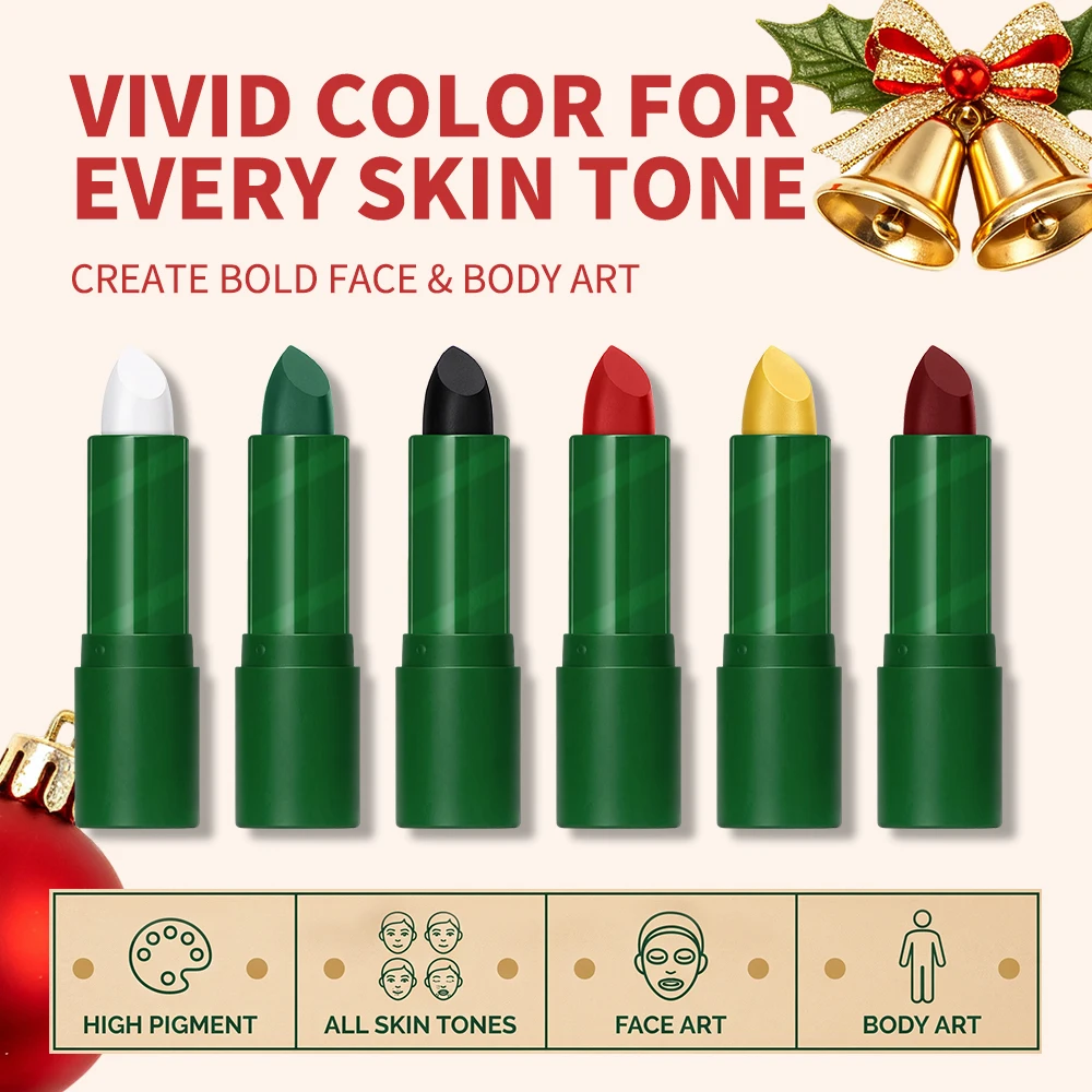 Face Paint Stick Christmas Set Easy Blending Highly Pigmented Long Lasting All Day Waterproof Sweat-Proof For Party & Festivals