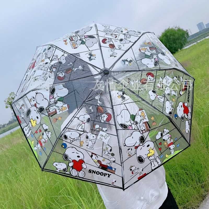 

Cute Snoopy Transparent Umbrella Cartoon Portable Fully Automatic Three Fold Sunshade Umbrella Ultraviolet-proof Children Gifts