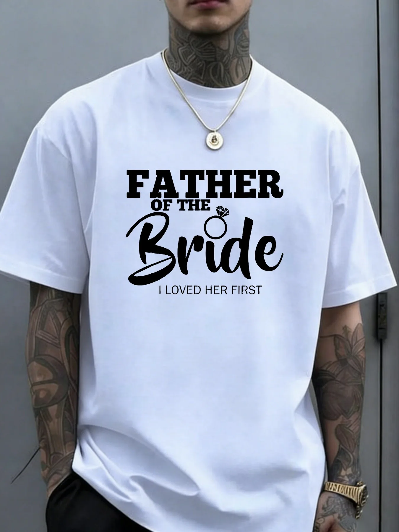Men'S Black Wedding T-Shirt Father of The Bride Funny Wedding Gift Idea Soft Stretch Knit Fabric Regular Fit Crew Neck Tee for Groomsmen Dad All-Season Casual Shirt with Short Sleeves and 01