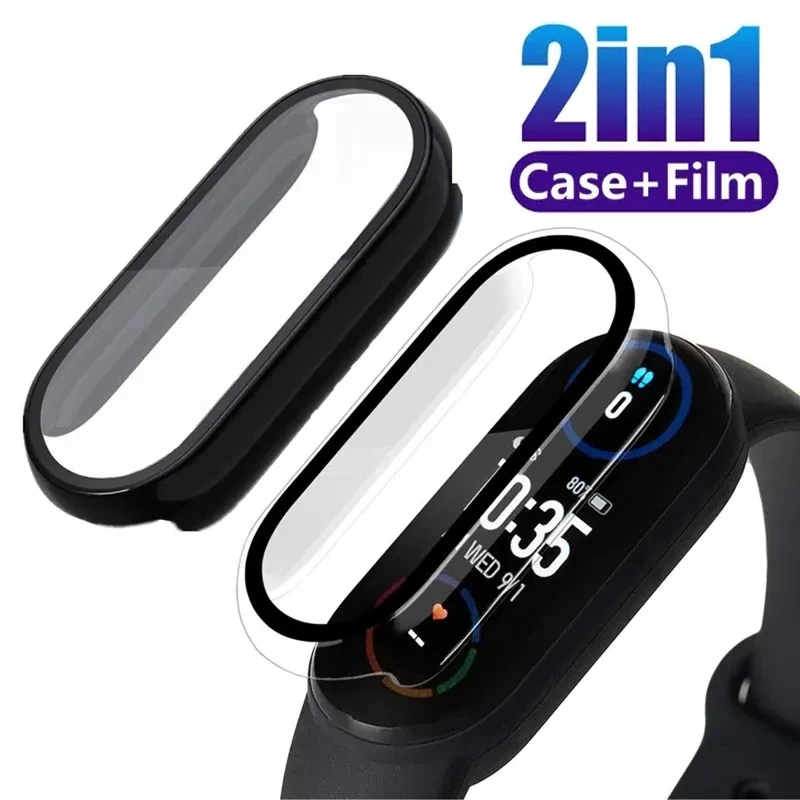 

Чехол 2 в 1 + пленка для Xiaomi Mi Band 7/6/5/4/3/ремешок для умных часов, Противоударная защита экрана для Mi Band 3 4 5 6 7