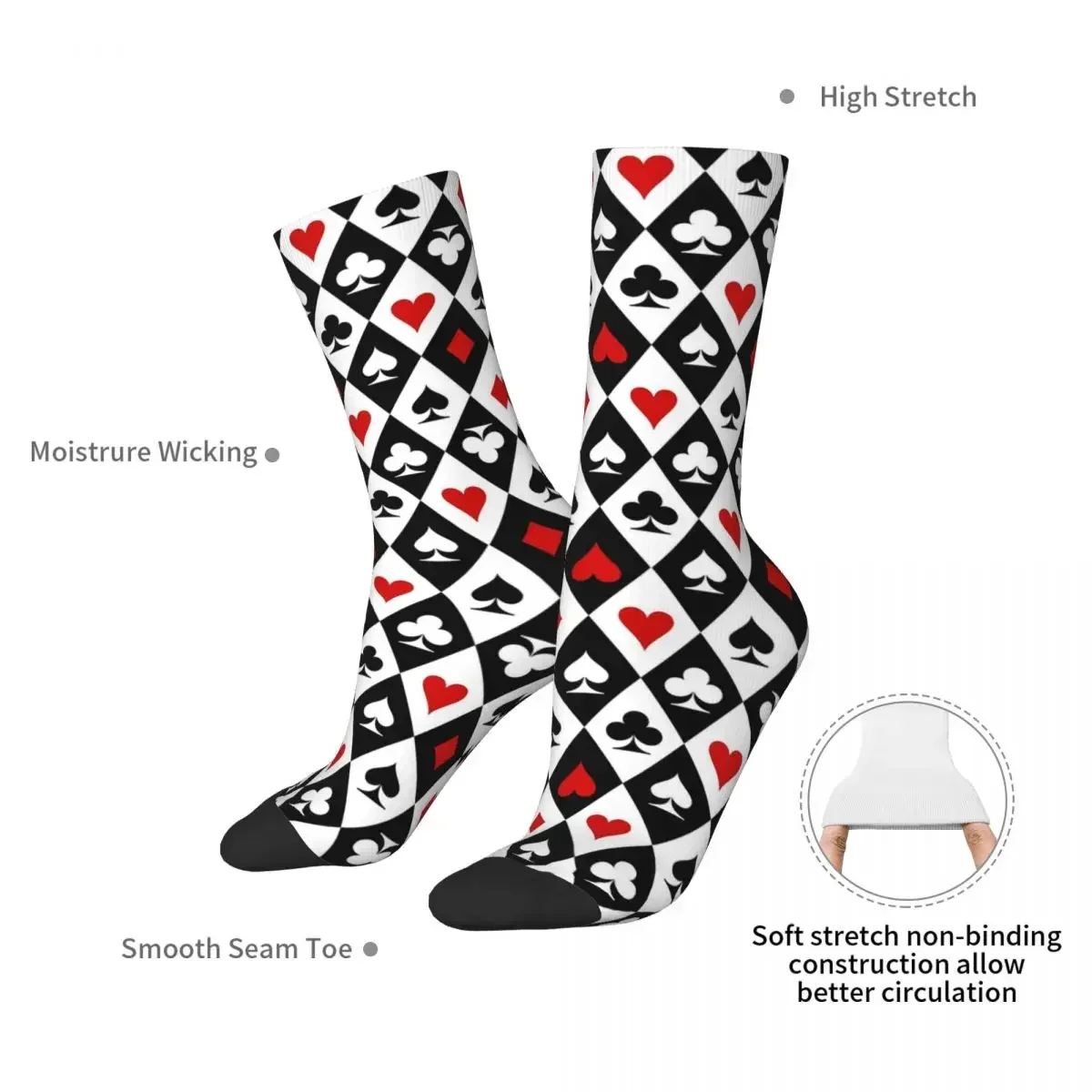 Playing Cards Suit Symbols Socks Harajuku High Quality Stockings All Season Long Socks Accessories for Man's Woman's Gifts