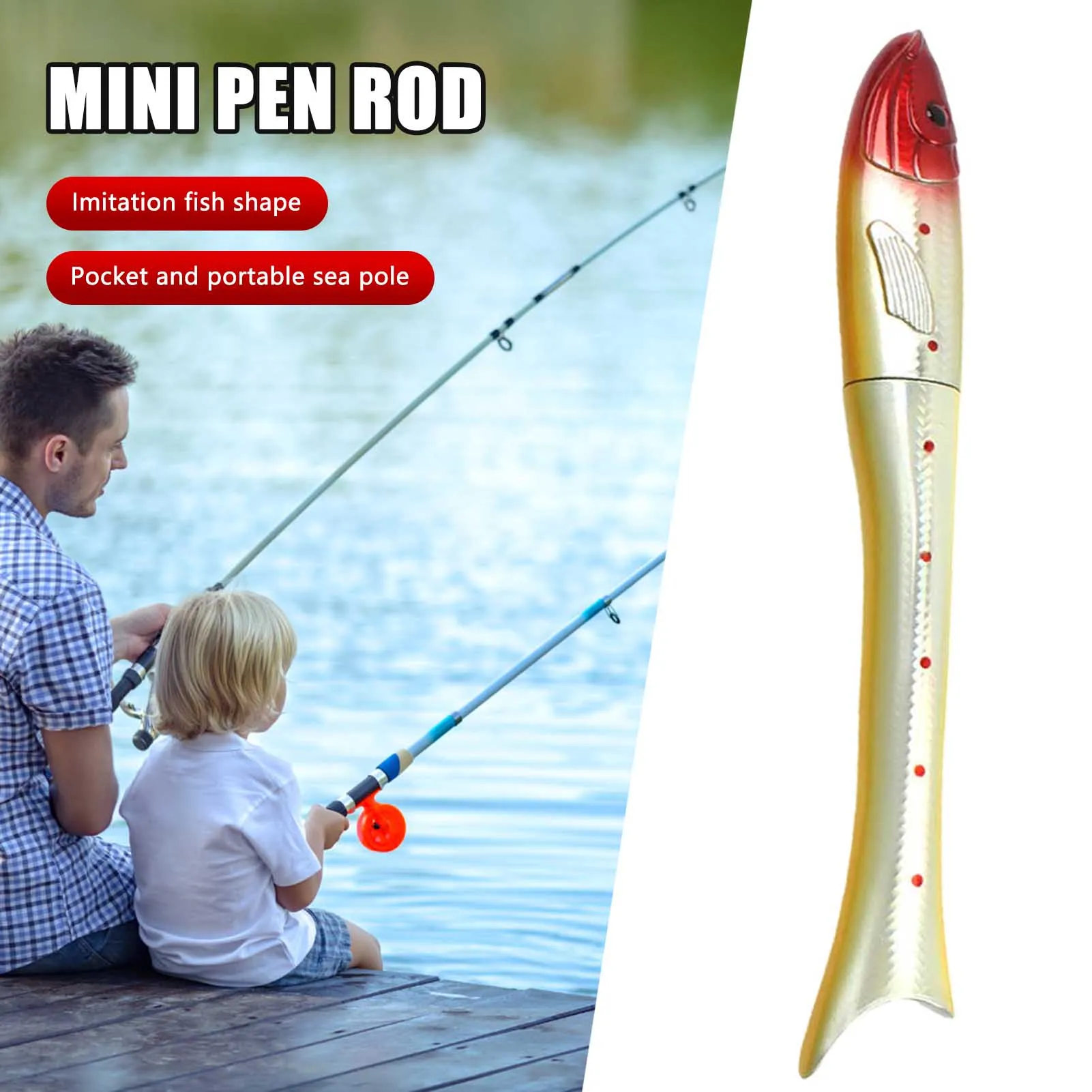 Portable Ultralight Fishing Rod Fish Shaped Mini Pocket Pen Sea Ice Fishing Rod for Angler's Holiday Good Gift