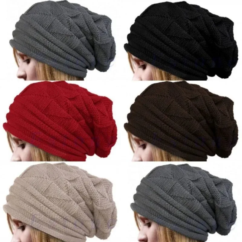 Women Baggy Slouchy Caps Winter Knitted Beanies Hat Classical Skullies Ladies Fordable Woolen Cap Ear Warmer Bonnet Berets