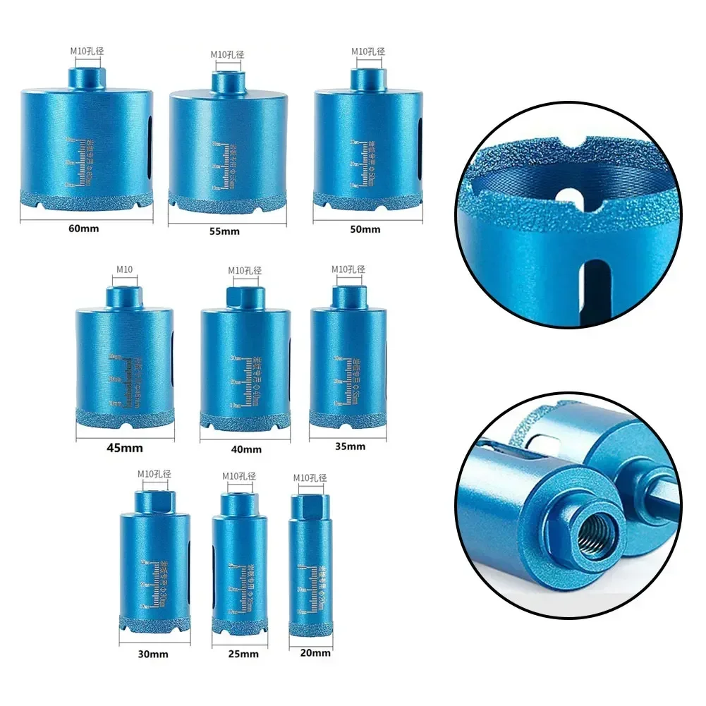 

Power Tool Hole Drill 20mm--60mm Blue Less Heat M10 Thread 1Pcs Diamond Dry Vacuum Brazed For Marble Brand New