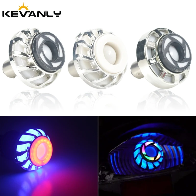 Motorcycle LED Mini Angel Eye Bulbs Colorful Tail Brake Rear Lights Devil Eyes Headlight Projector Lens DRL Driving Light