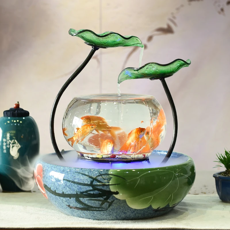 Water ornaments home small living room fish tank TV cabinet ceramic fountain desktop humidifier