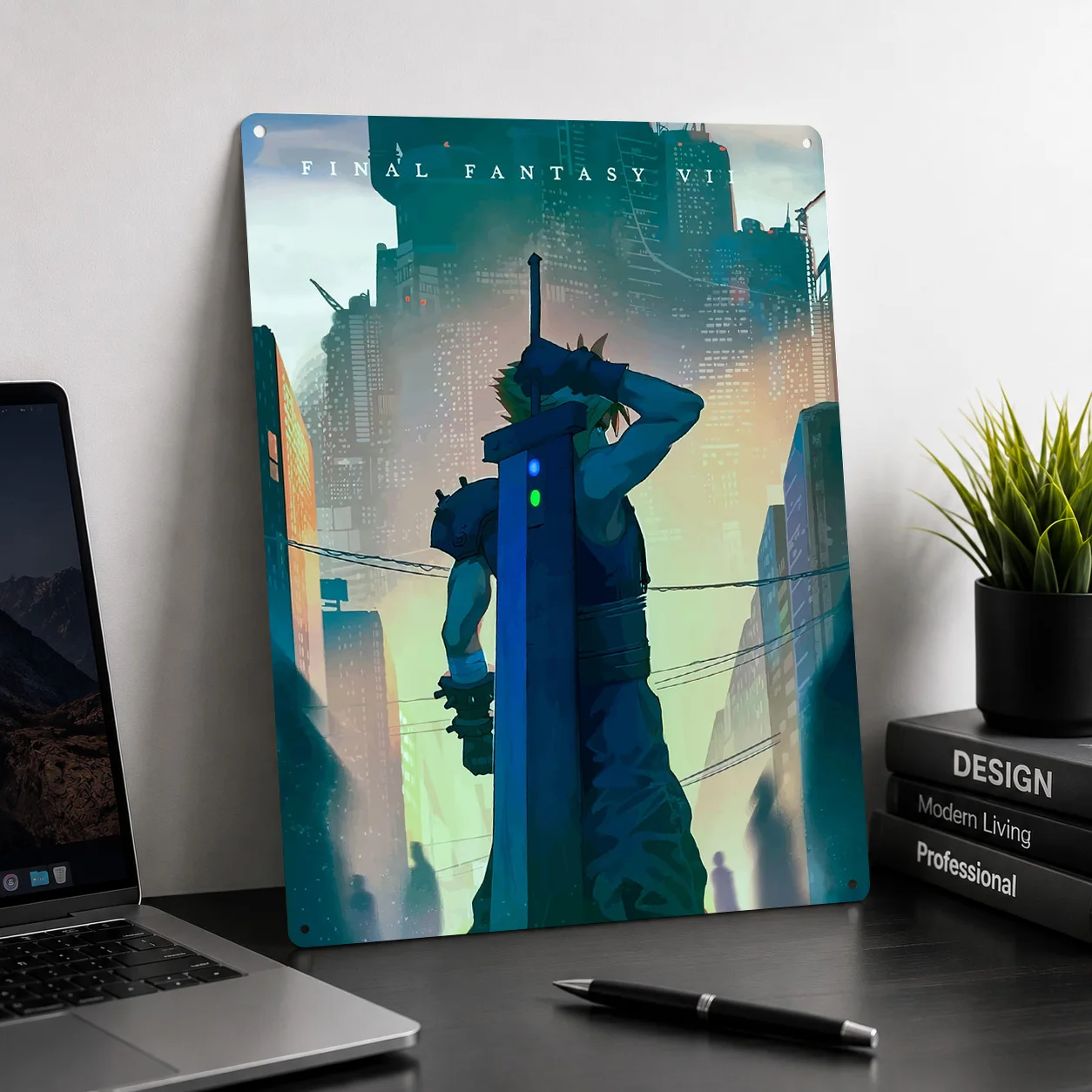 Final Fantasy VII: Cloud Strife in Midgar 3D Printed Texture Poster Personalized Wall Art Retro Metal Tin Signs for Wand Deko