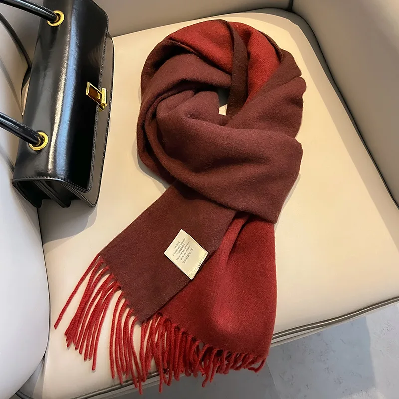Women Thickened Wide 100% Wool Scarf, Winter Ankora Red Knit Neck Warmer, Warm Wrap, Nice New Year Gift for Ladies