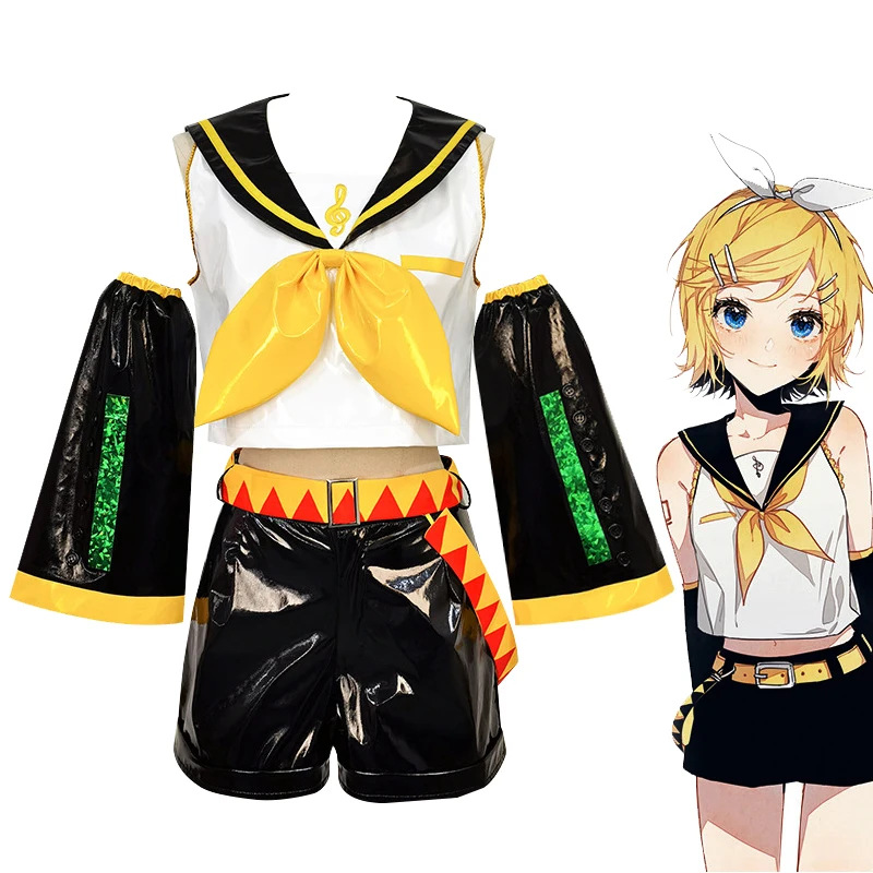 UWOWO Kagaminee Rin/Len Cosplay with Ears Collab Series: Kagaminee Rin Len Cosplay Top Shorts Costumes Cosplay Outfit