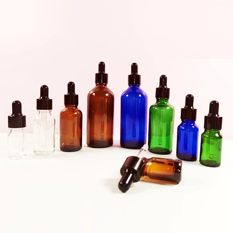 5Pcs Portable 5ml-100ml Empty Glass Essential Oils Dropper Bottles Mini Tincture Vials Travel Sample Container For Aromatherapy