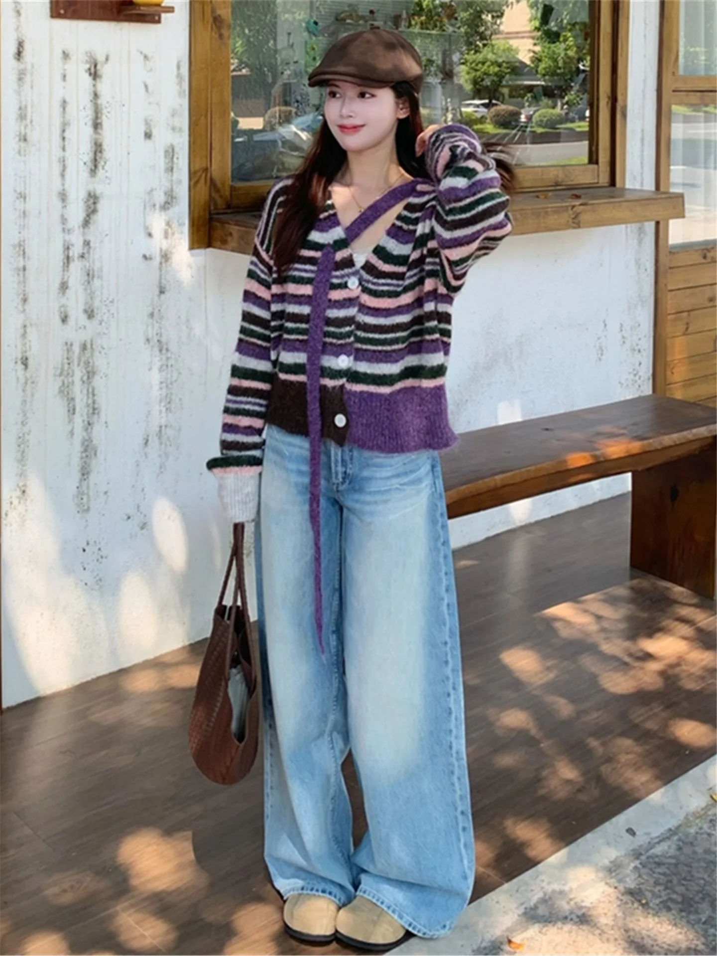 

Loose Straight Leg Blue Jeans Women's Spring Autumn Wide Leg Jeans Washed Casual Comfortable Cotton Pants High Waist