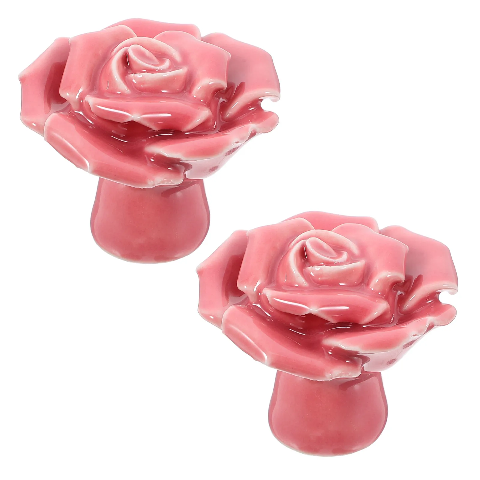 2Pcs Delicate Rose Design Ceramic Pull Knobs for Kitchen Cabinets Drawers Wardrobes Bins Chests Easy Install with Metal Screws