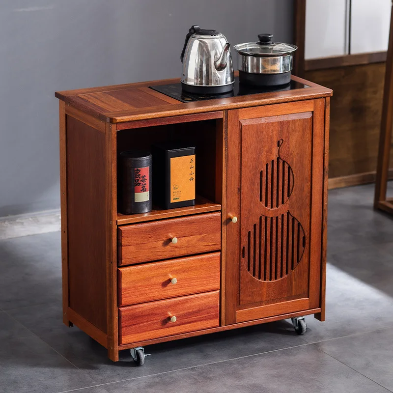 rosewood mobile tea cart with wheel tea set boiling water household solid wood
