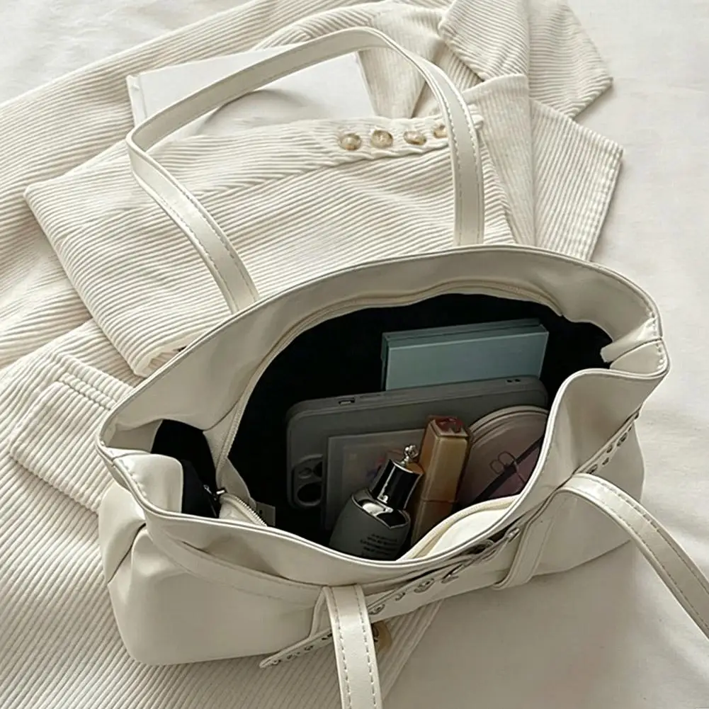 Vintage Motorrad-Gürtelschnallen-Schultertasche für Damen, europäische Retro-PU-Leder-Unterarmtasche, modische Handtasche für Büro und Pendeln – Detail 40