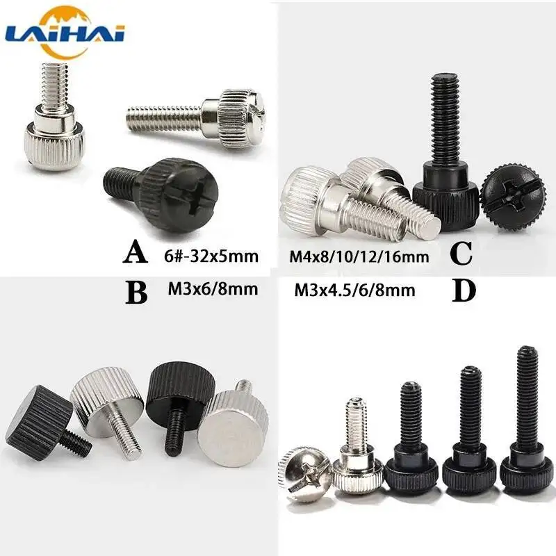 

5pcs 6#-32 M3 M4 Black Silver Carbon Steel PC Computer Case Cover Slotted Phillips Head Hand Tighten Bolt Thumbscrew Thumb Screw