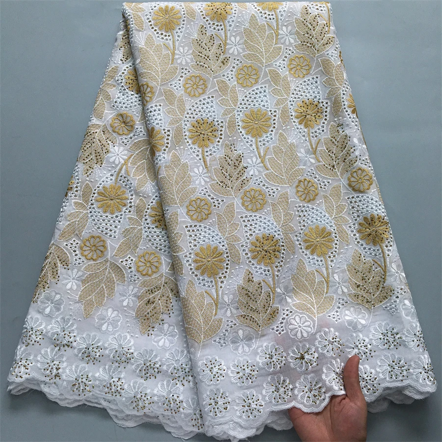 

Africa Swiss Cotton Lace Fabric 2025 High Quality Nigerian Swiss Voile Lace Fabric 5Yards For Wedding Party Dress