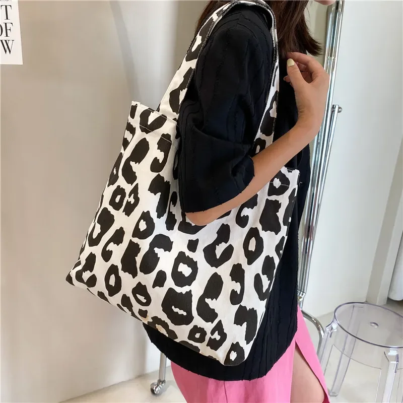 Leopard Shoulder Bags Women Large Capacity Korean Fashion Style All-match Trending Casual Tote Bag Students Preppy Simple Handle