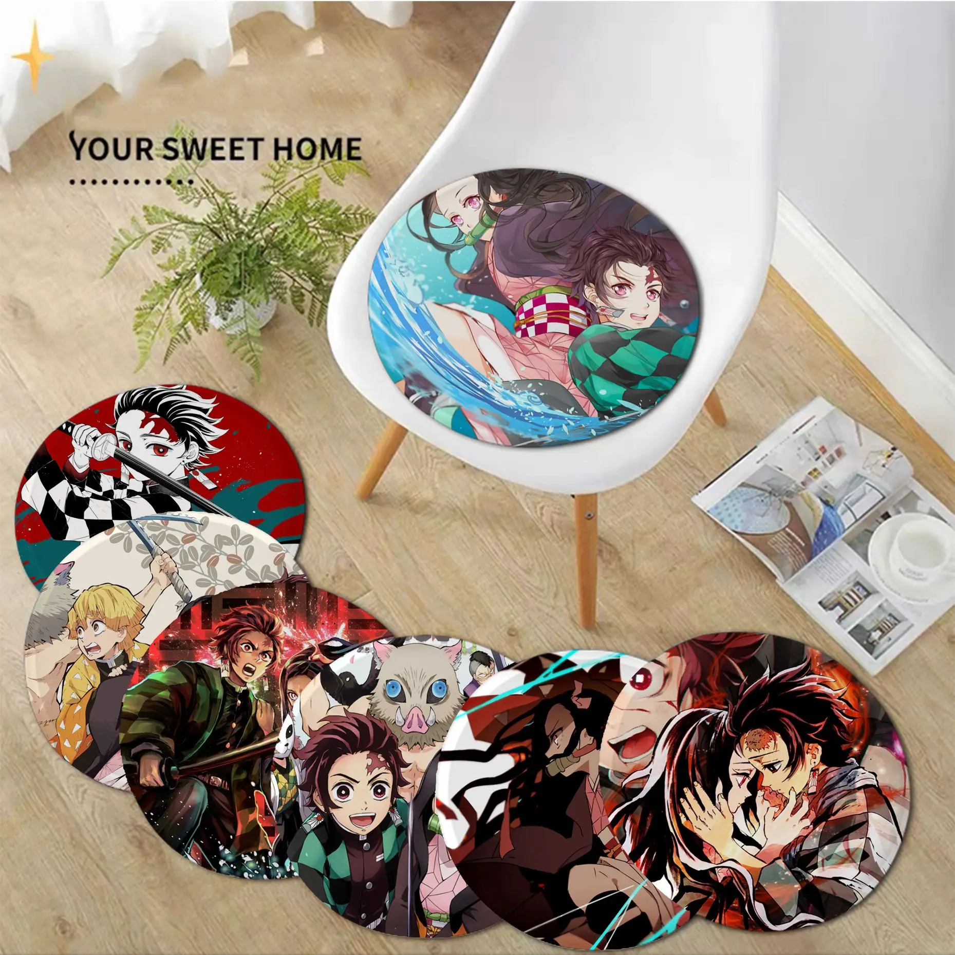 

Demon Slayer Anime Art Chair Cushion Soft Office Car Seat Comfort Breathable 45x45cm Chair Cushions