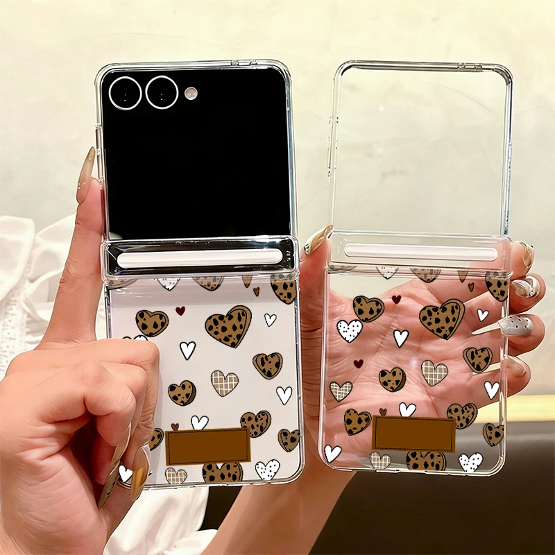 Magnetic Adsorption Clear Phone Case For Samsung Galaxy Z Flip7 FE Flip6 Flip5 Flip7 6 5 Shockproof PC Love Heart Pattern Cover