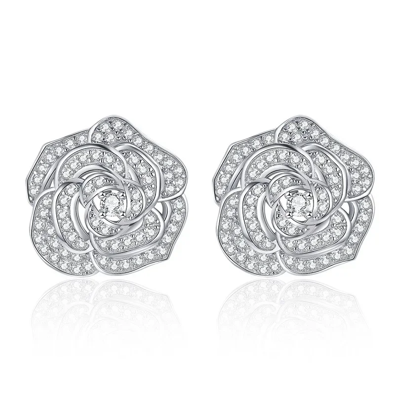 

AU750 Mozambican Diamond Camellia Earrings Rose Versatile Earrings