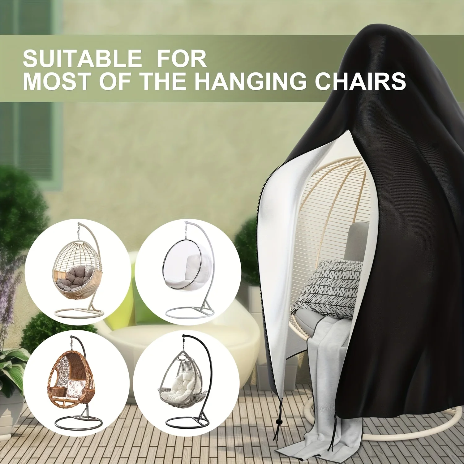 210D Black Chair Cover 45.28x74.8 Inches Suitable for Hanging Chairs,Egg Chairs and Swimming Chairs Outdoor Furniture Protection