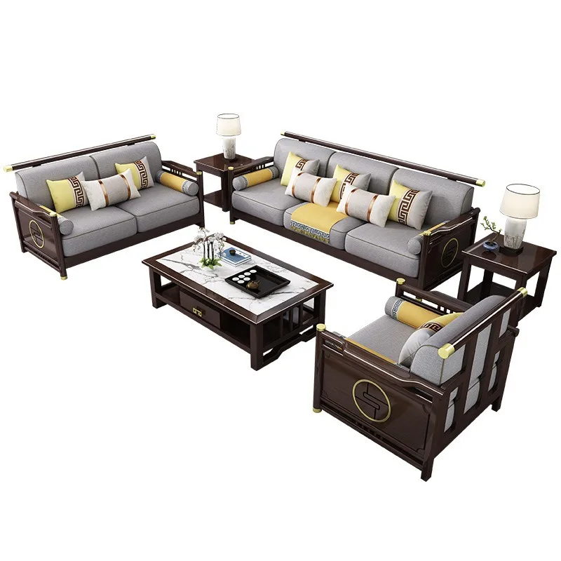 

New Chinese-style solid wood sofa combination living room modern simple size apartment