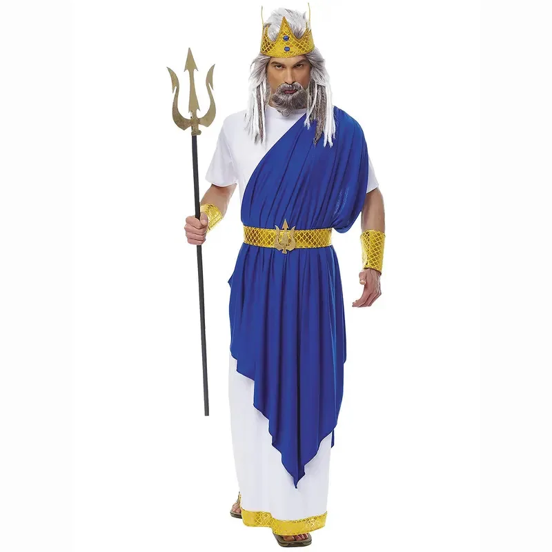 

XT8Fantasia Adulto Men Roman Mythology God of Sea King Neptune Poseidon Costumes Halloween Purim Party Carnival Cosplay OutXT6@!