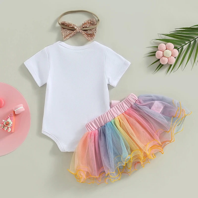 

Baby Girls Outfits Short Sleeve Letter Romper Tutu Skirt Headband 3Pcs Set Newborn Infant Clothes