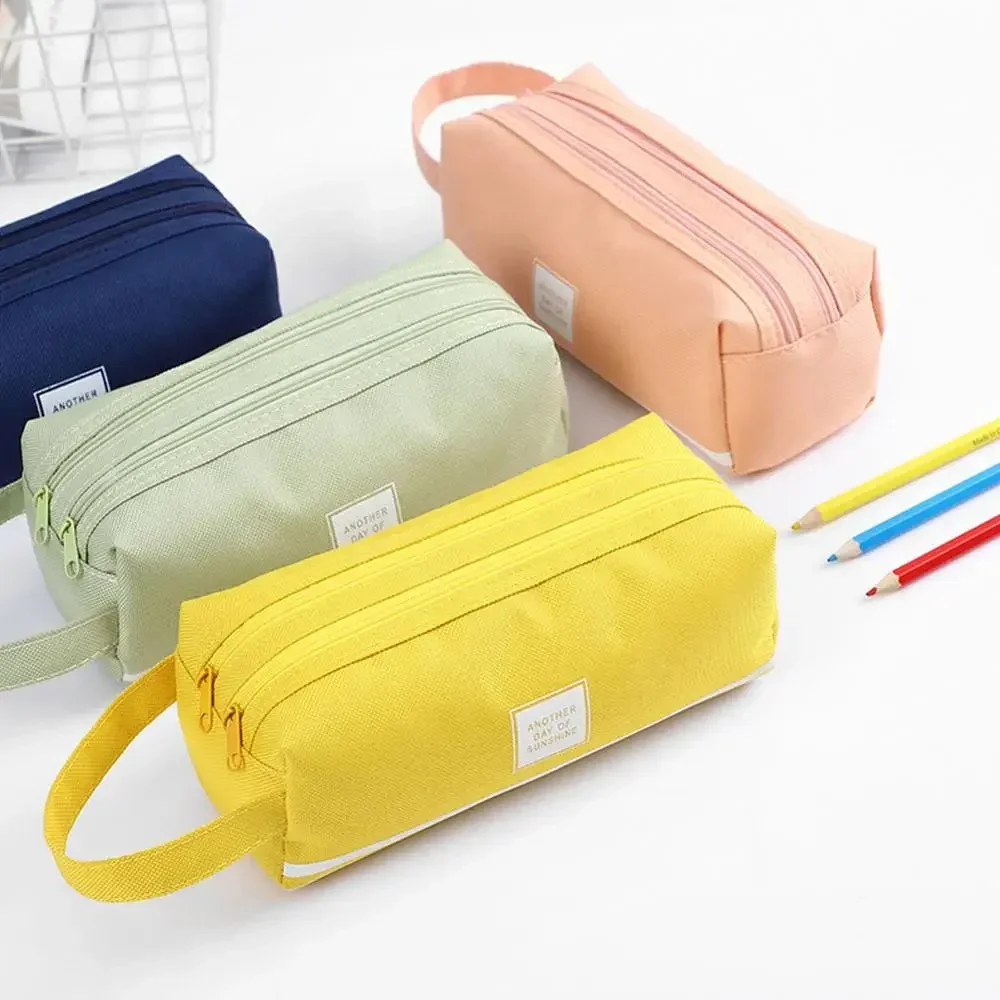 Creative Large Capacity Handle Bag Multi-Function Double Pencil Case Pen Organizer Pouch with Zip for Boys Girls School Supplies