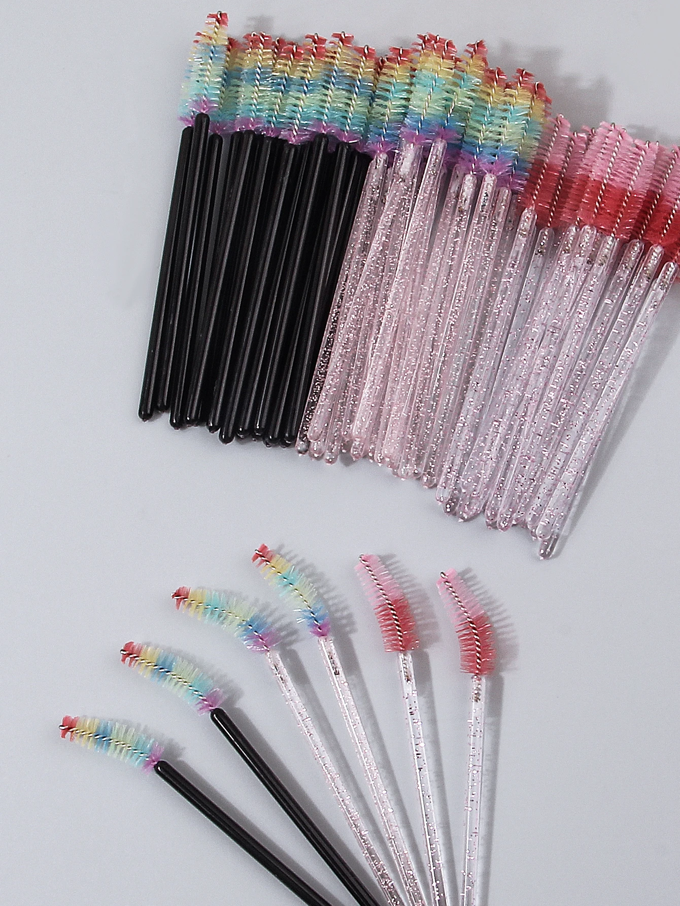 25 قطعة من فرشاة الماسكارا ذات المقبض الكريستالي، رأس فرشاة مرنة، فرشاة حواجب حلزونية، فرشاة مشط لتجعيد الرموش، أداة فرشاة للمكياج