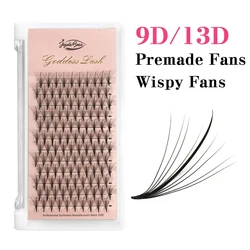 Göttin 9d/13d vorgefertigte wispy Fan Wimpern Russland Volumen Fans Wimpern verlängerung einzelne Sandwich Faux Nerz Wimpern Cluster