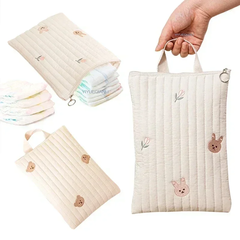 

Cotton Baby Diaper Bag Nappy Pouch Travel Stroller Storage Bags South Korea's Ins Cute Bear Embroidery Mommy Bag Handbags