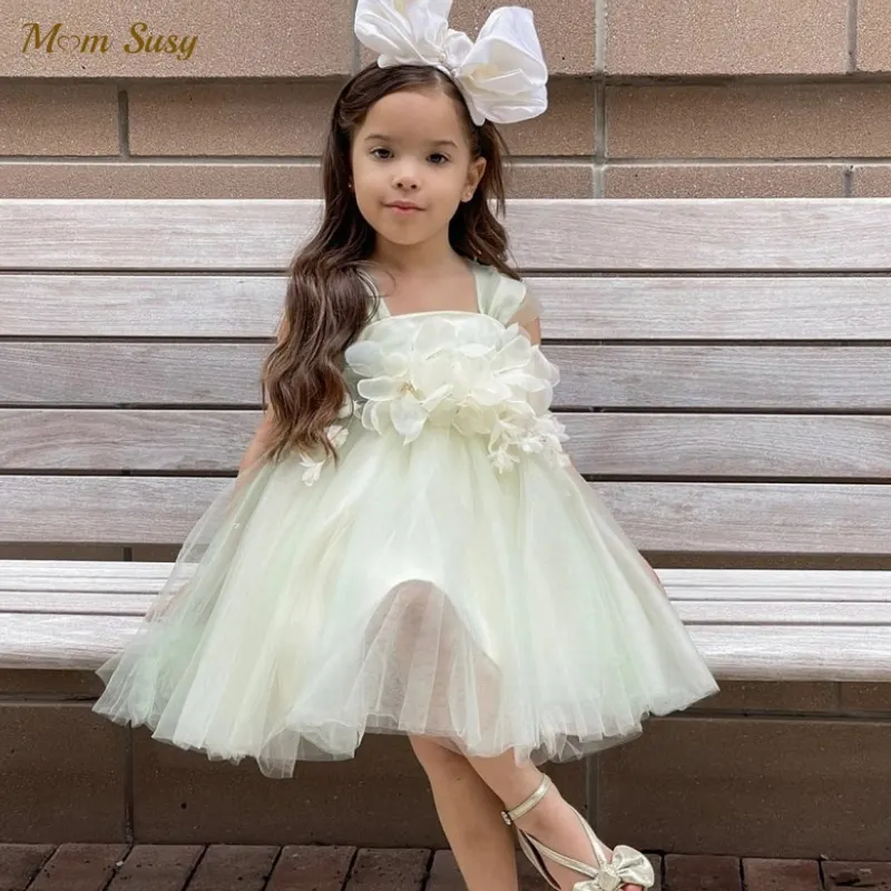 Baby Girl Princess Tulle Strap Tutu Dress Flower Infant Toddler Child Summer Vestido Party Birthday Pageant Baby Clothes 1-12Y