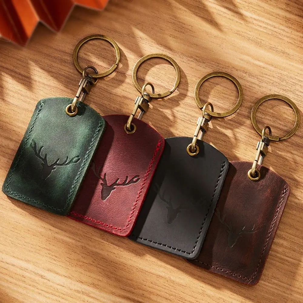 Leather Access Card Case Anti-lost Anti-fall Card Holder Keychain Accessories Fingerprint-proof Key Tag Ring Universal