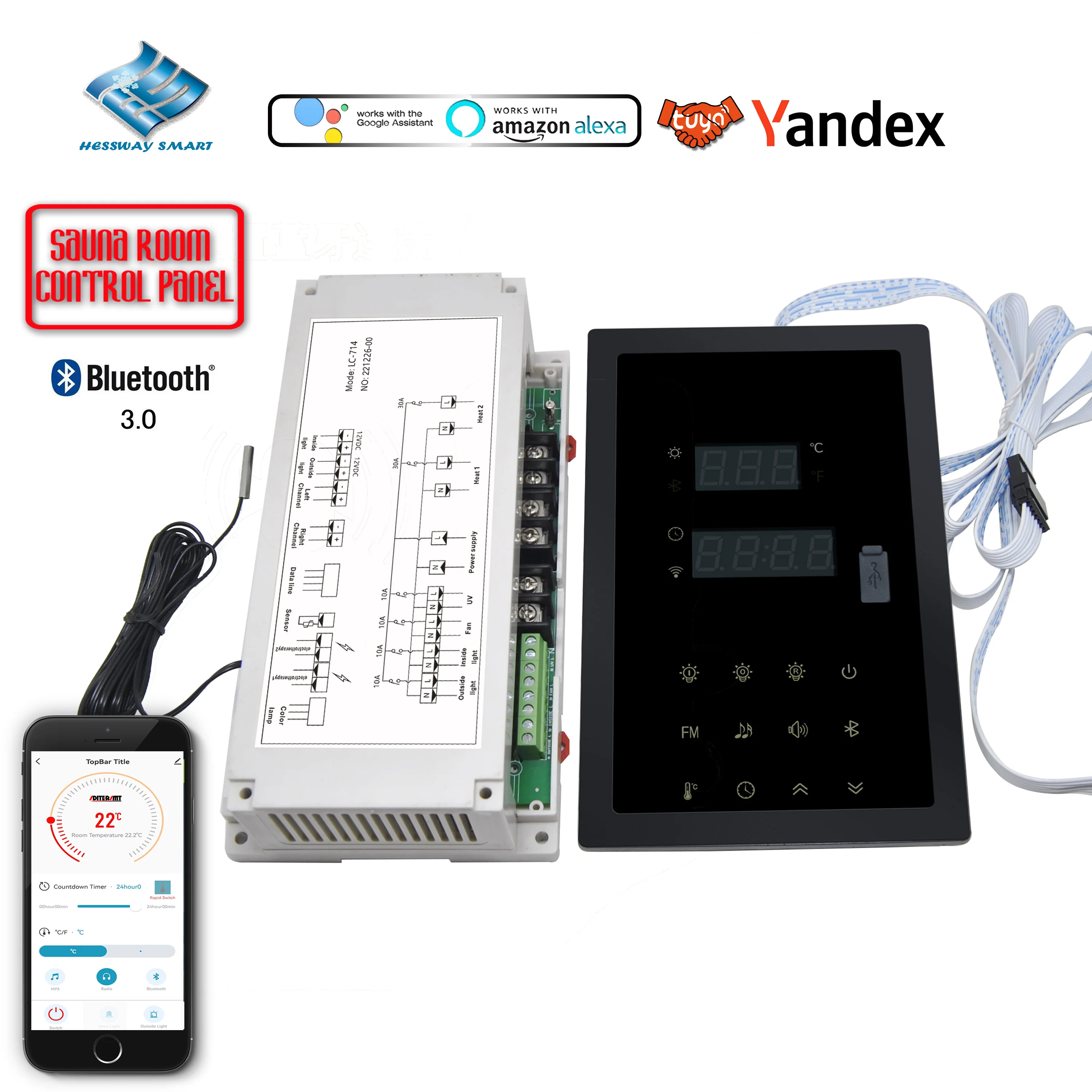 Módulo de Controle Remoto da Sauna de Wifi do App com Multi-função Mp3 fm Bluetooth Interior Exterior Interruptor de Luz Ventilador ux Eletroterapia