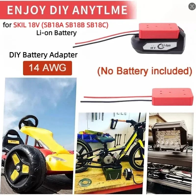 

DIY Battery Power Wheels Adapter Connector for SKIL 18V Lithium Battery (SB18A SB18B SB18C)14 AWG for Power Wheels Upgrade