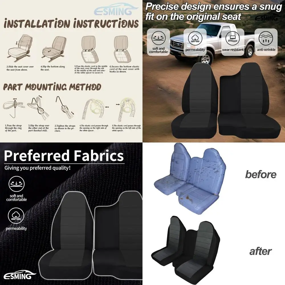 

60/40 Split Bench Highback Seats Oxford Fabric Seat Covers for Ford Ranger 1998 1999 2000 2001 2002 2003 Durable Water-Resistant